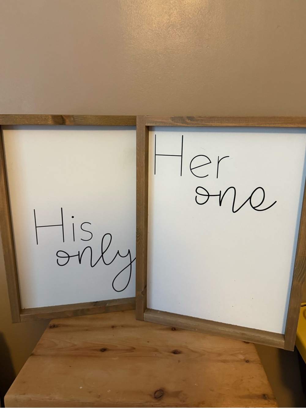 Rustic 'His Only / Her One' Wood Framed Wall Signs - White & Brown